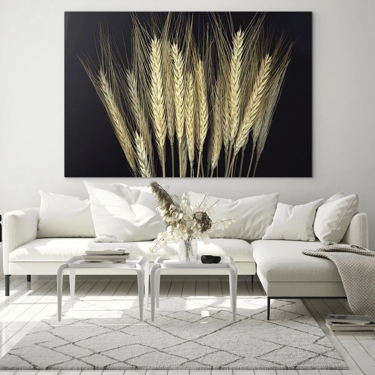 Quadro su vetro - Grana dai toni caldi su sfondo nero - 70x50cm - Magia rustica - Decorazione murale moderna per soggiorno e camera da letto ARTTOR
