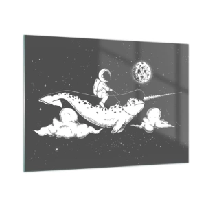 Quadro su vetro - Astronauta che cavalca un narvalo in un ambiente spaziale - 100x70cm - Il cavaliere dello spazio - Decorazione murale moderna per soggiorno e camera da letto ARTTOR