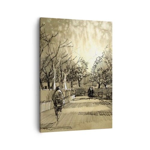 Quadro su tela - Stampe su Tela - Una scena di cartone animato di un parco con persone che camminano in toni caldi. - 50x70cm - Attimo fermato con la penna - Decorazione murale moderna per soggiorno e camera da letto ARTTOR