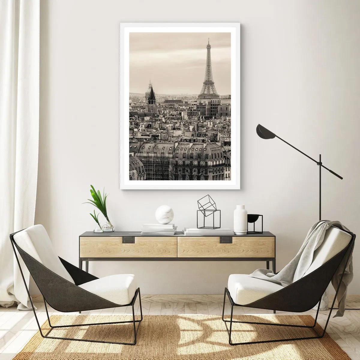 Poster in cornice bianca - Sui tetti di Parigi - 40x50 cm