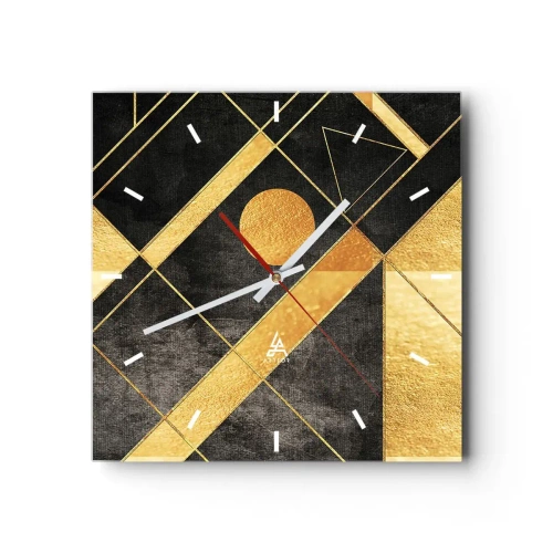 Orologio da parete - Orologio in Vetro - Forme geometriche nei toni dell'oro e del nero - 30x30cm - Sole del deserto - Decorazione murale moderna per soggiorno e camera da letto ARTTOR