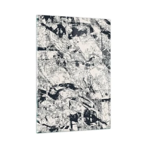 Quadro su vetro - Astrazione in bianco e nero con linee e texture dinamiche - 50x70cm - La compenetrazione degli opposti - Decorazione murale moderna per soggiorno e camera da letto ARTTOR