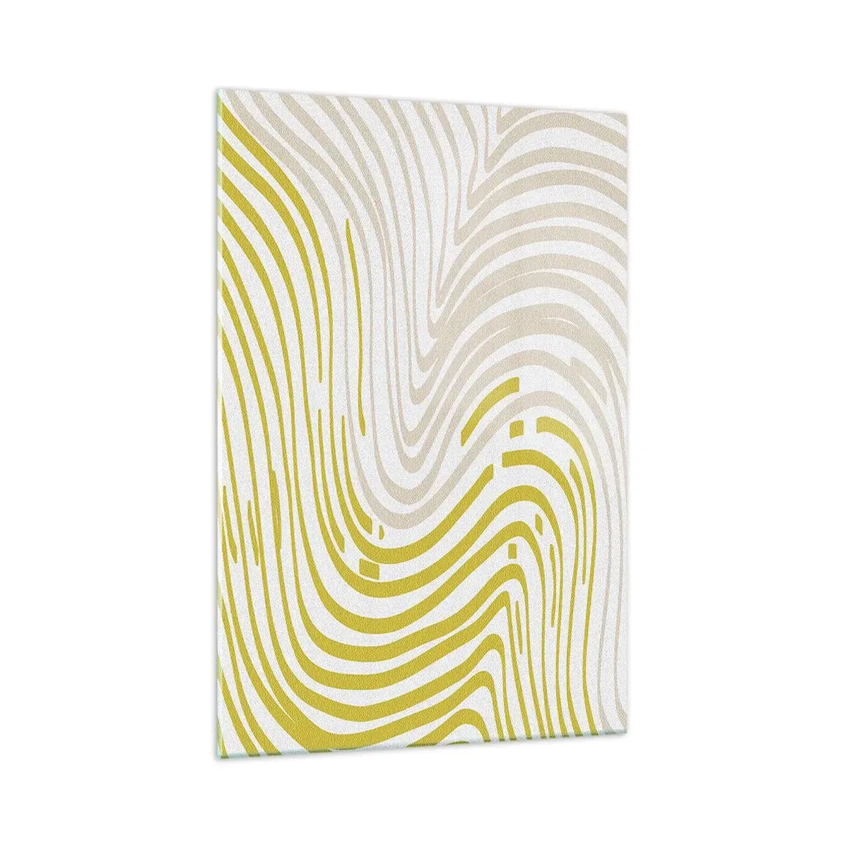 Quadro su vetro - Un motivo astratto con linee ondulate nelle tonalità del giallo e del beige. - 70x100cm - Composizione con lieve deflessione - Decorazione murale moderna per soggiorno e camera da letto ARTTOR
