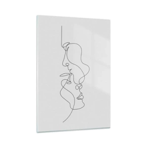 Quadro su vetro - Un delicato disegno di due volti in un unico contorno - 50x70cm - Il calore dei desideri malinconici - Decorazione murale moderna per soggiorno e camera da letto ARTTOR