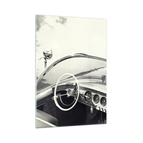Quadro su vetro - Abitacolo di un'auto d'epoca in bianco e nero - 50x70cm - Il ricco e il povero - Decorazione murale moderna per soggiorno e camera da letto ARTTOR