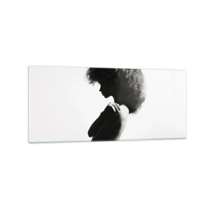 Quadro su vetro - Una sottile silhouette di una donna in tonalità di bianco e nero su uno sfondo chiaro - 120x50cm - Come un fiore su un gambo snello - Decorazione murale moderna per soggiorno e camera da letto ARTTOR