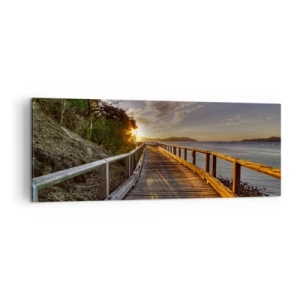 Quadro su tela - Stampe su Tela - Un molo di legno conduce verso il tramonto sull'acqua - 140x50cm - Incamminarsi sempre verso il sole - Decorazione murale moderna per soggiorno e camera da letto ARTTOR