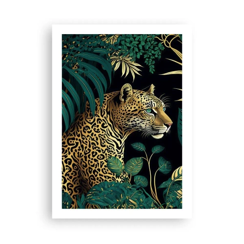Poster - Leopardo dorato nella giungla tropicale - 50x70cm - Il signore della giungla - Decorazione murale moderna per soggiorno e camera da letto ARTTOR
