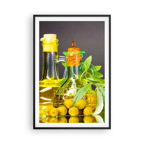 Poster in cornice nera - Natura morta con olive e olio - 61x91 cm