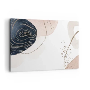Quadro su tela - Stampe su Tela - Forme astratte nei toni del beige e del blu navy con dettagli dorati - 120x80cm - Tutto scorre - Decorazione murale moderna per soggiorno e camera da letto ARTTOR