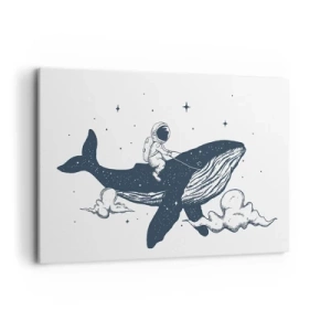 Quadro su tela - Stampe su Tela - Astronauta su una balena che galleggia nello spazio - 120x80cm - Avventura nello spazio - Decorazione murale moderna per soggiorno e camera da letto ARTTOR