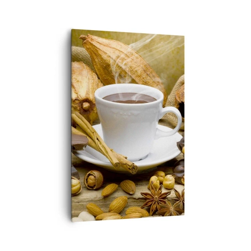 Quadro su tela - Stampe su Tela - Una tazza di cioccolata calda circondata da cacao e cannella - 80x120cm - Per i cercatori di emozioni - Decorazione murale moderna per soggiorno e camera da letto ARTTOR
