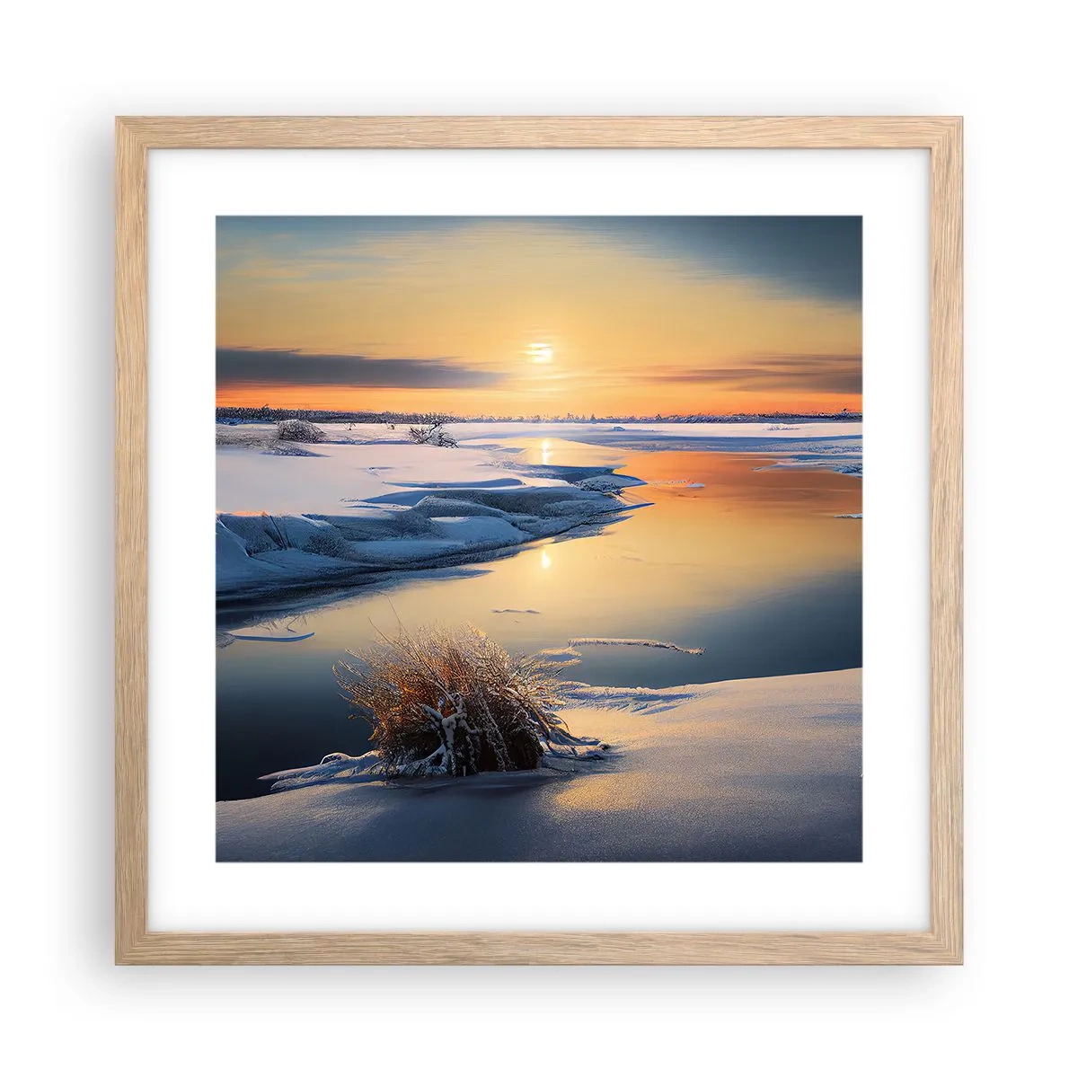 Poster in cornice rovere chiaro - Tramonto invernale - 40x40 cm