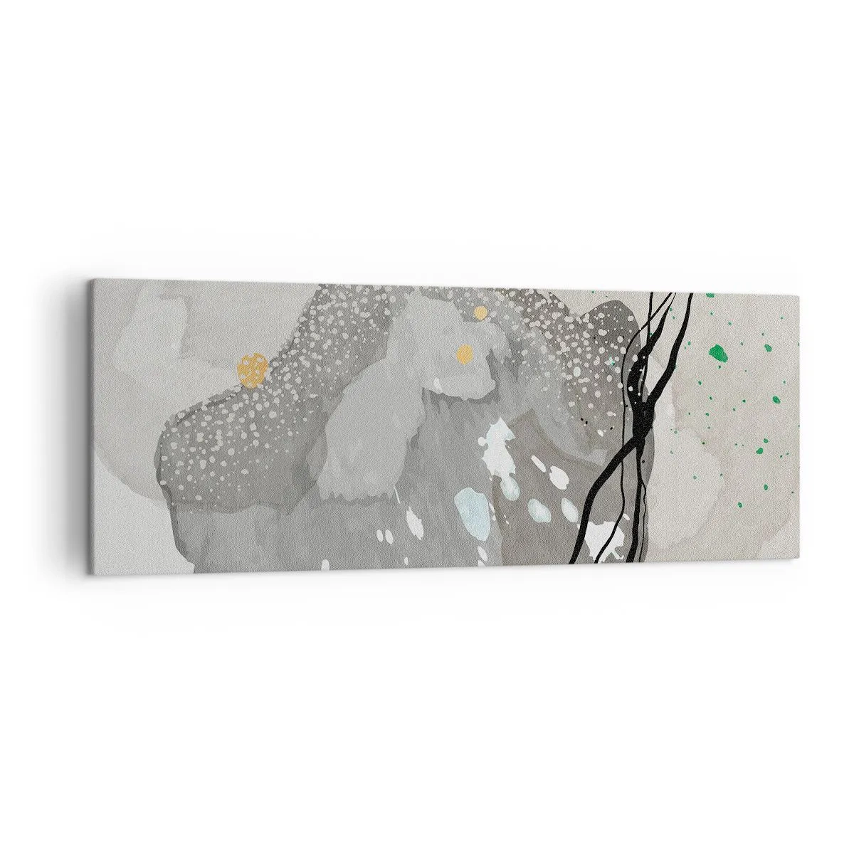 Quadro su tela - Stampe su Tela - Forme organiche in tonalità di grigio con accenti di nero e oro - 140x50cm - Composizione organica - Decorazione murale moderna per soggiorno e camera da letto ARTTOR