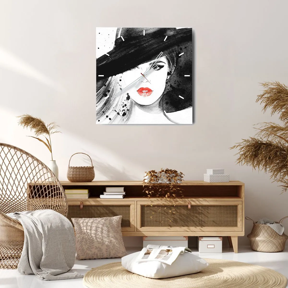 Orologio da parete - Orologio in Vetro - Donna in nero - 40x40 cm