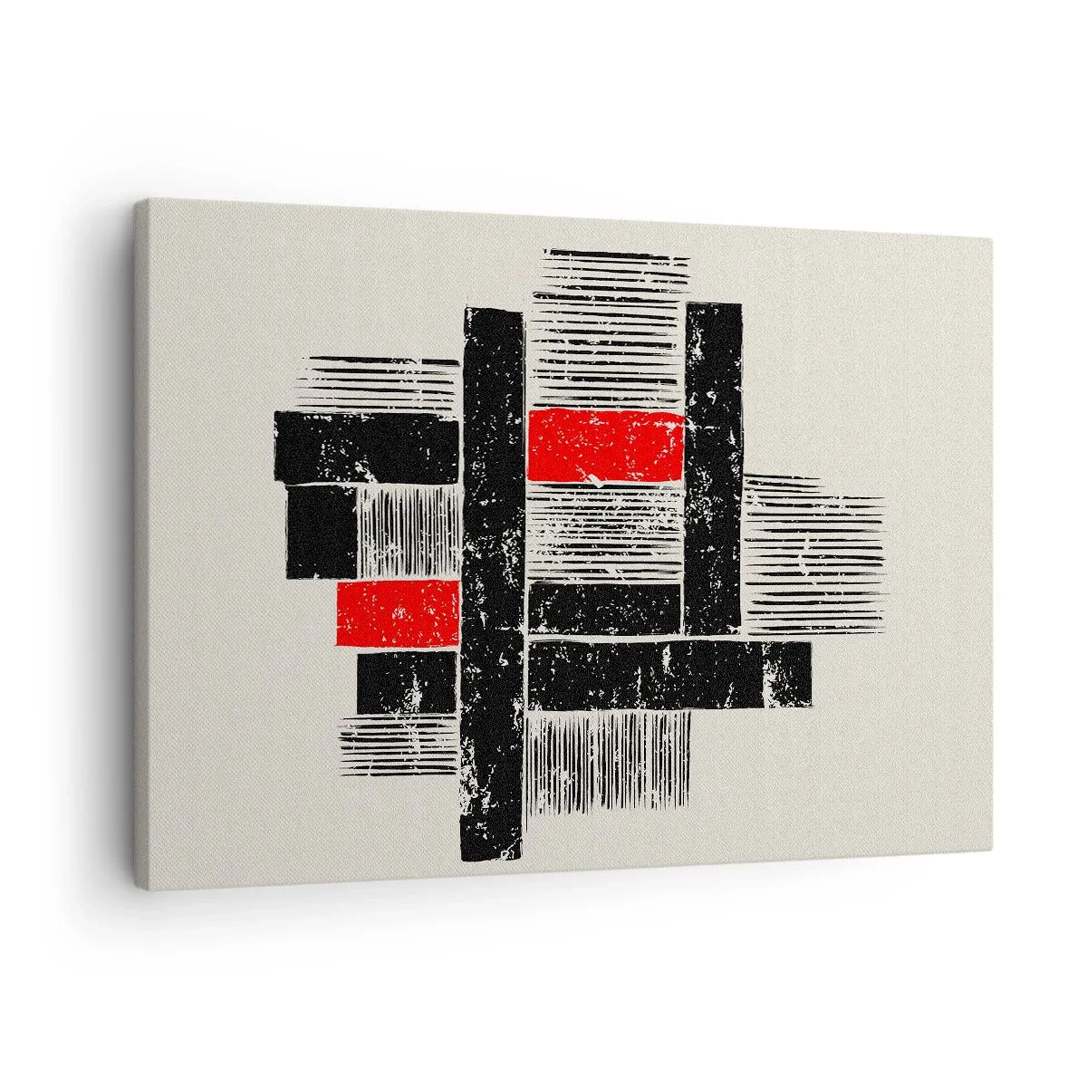 Quadro su tela - Stampe su Tela - Composizione geometrica astratta in nero e rosso - 70x50cm - Rosso e nero - Decorazione murale moderna per soggiorno e camera da letto ARTTOR