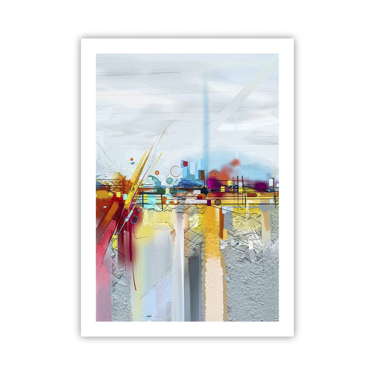 Poster - Panorama astratto colorato della città - 50x70cm - Il ponte della gioia sul fiume della vita - Decorazione murale moderna per soggiorno e camera da letto ARTTOR