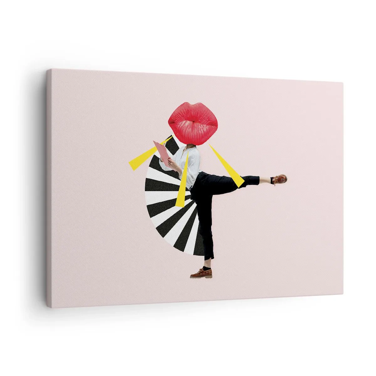 Quadro su tela - Stampe su Tela - Figura surrealista con bocca ed elementi geometrici - 70x50cm - Pop-art surrealistica - Decorazione murale moderna per soggiorno e camera da letto ARTTOR