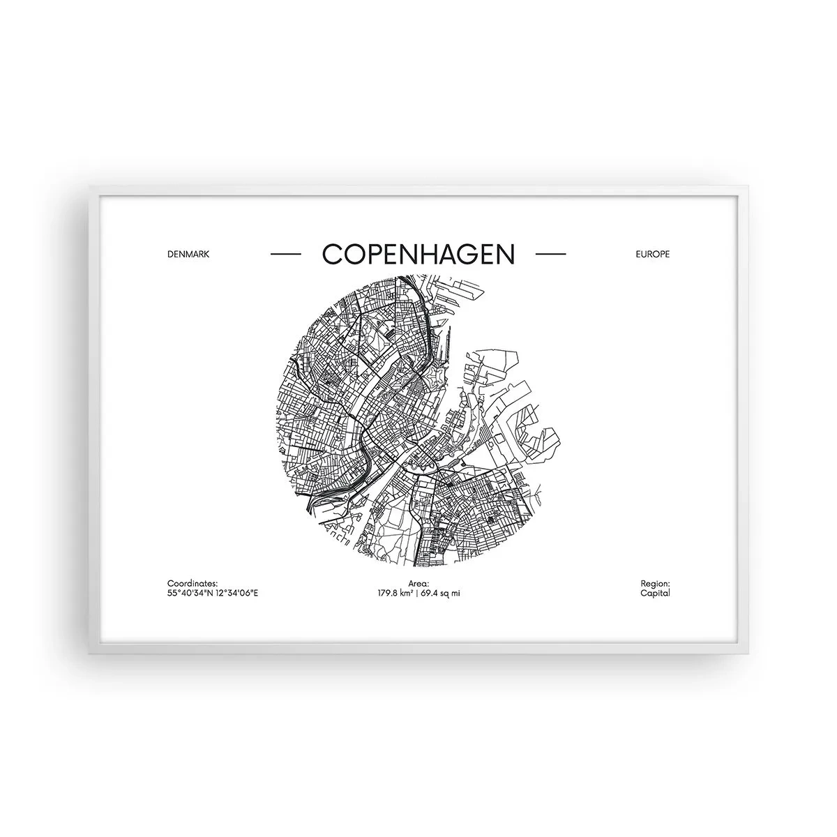 Poster in cornice bianca - Anatomia di Copenaghen - 100x70 cm
