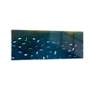 Quadro su vetro - Vista aerea di barche in acqua e di una spiaggia sabbiosa - 140x50cm - Il gioco delle vacanze - Decorazione murale moderna per soggiorno e camera da letto ARTTOR