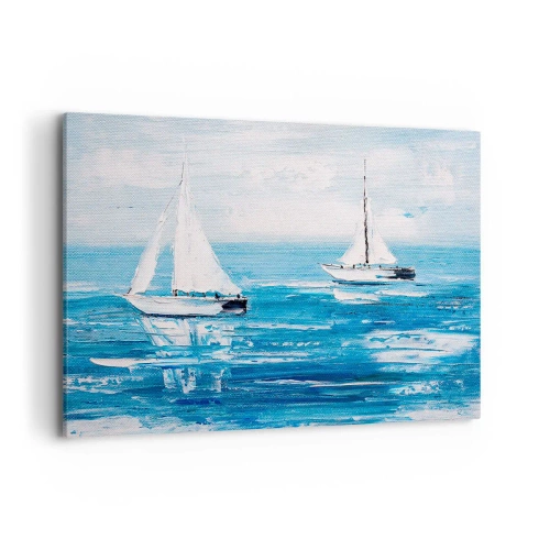 Quadro su tela - Stampe su Tela - Yacht sul mare blu in stile artistico - 120x80cm - Con un amico al fianco - Decorazione murale moderna per soggiorno e camera da letto ARTTOR