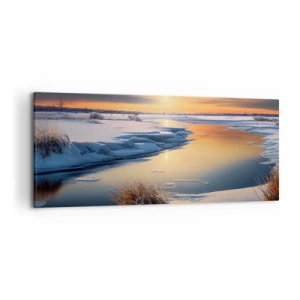 Quadro su tela - Stampe su Tela - Paesaggio invernale con un fiume al tramonto - 120x50cm - Tramonto invernale - Decorazione murale moderna per soggiorno e camera da letto ARTTOR