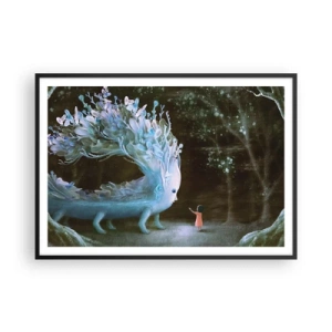 Poster in cornice nera - La figura di una ragazza di fronte a una creatura fantastica - 100x70cm - Incontro fantastico - Decorazione murale moderna per soggiorno e camera da letto ARTTOR