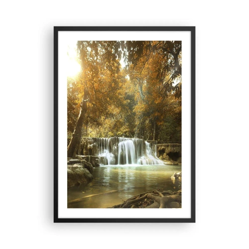 Poster in cornice nera - Cascata autunnale alla luce del sole - 50x70cm - Cascata nel parco - Decorazione murale moderna per soggiorno e camera da letto ARTTOR
