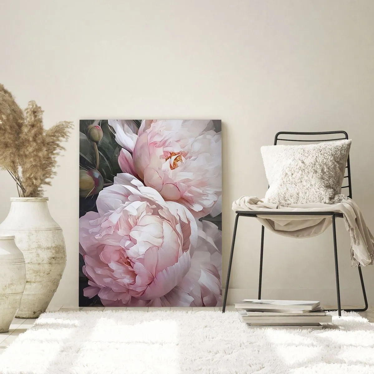 Quadro su vetro - Delicate peonie rosa in piena fioritura - 80x120cm - L'attimo della fioritura - Decorazione murale moderna per soggiorno e camera da letto ARTTOR