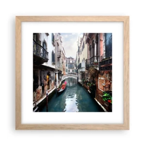 Poster in cornice rovere chiaro - Paesaggio veneziano con gondola e ponte - 30x30 cm