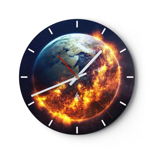 Orologio da parete - Orologio in Vetro - Terra con un effetto spaziale infuocato - 30x30cm - Le fiamme dell'apocalisse - Decorazione murale moderna per soggiorno, cucina e camera da letto ARTTOR