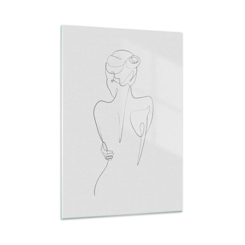 Quadro su vetro - Delicato schizzo a linea singola di una donna vista di spalle. - 50x70cm - La musica del corpo - Decorazione murale moderna per soggiorno e camera da letto ARTTOR