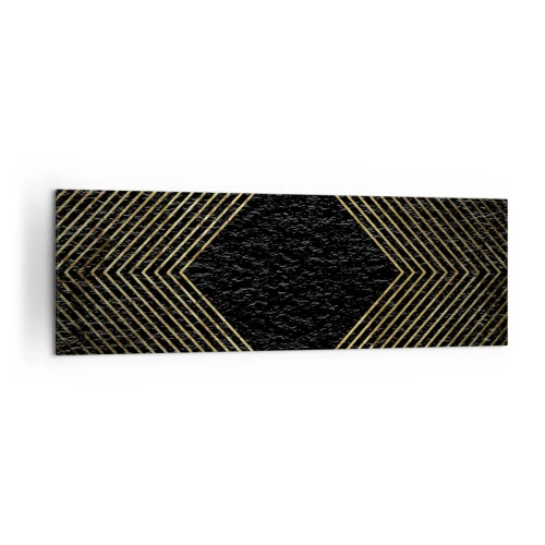 Quadro su tela - Stampe su Tela - Sfondo nero con motivo geometrico di linee dorate - 160x50cm - Geometria in stile glamour - Decorazione murale moderna per soggiorno e camera da letto ARTTOR