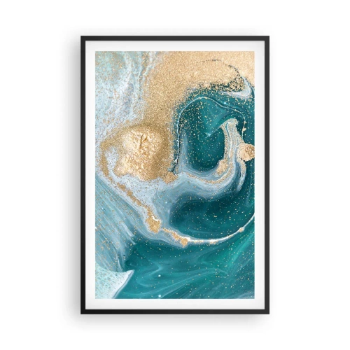 Poster in cornice nera - Vortice di oro e turchese - 61x91 cm