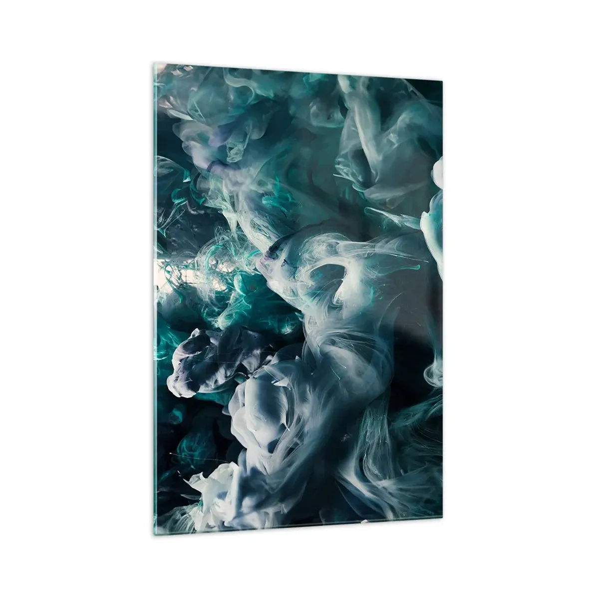 Quadro su vetro - Onde astratte dinamiche nelle tonalità del blu e del bianco - 70x100cm - Il movimento dei colori - Decorazione murale moderna per soggiorno e camera da letto ARTTOR