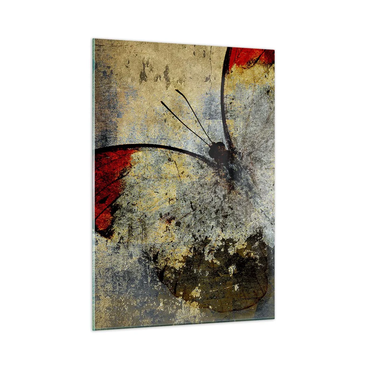 Quadro su vetro - Farfalla astratta su uno sfondo invecchiato - 50x70cm - Guarda prima che scompaia - Decorazione murale moderna per soggiorno e camera da letto ARTTOR