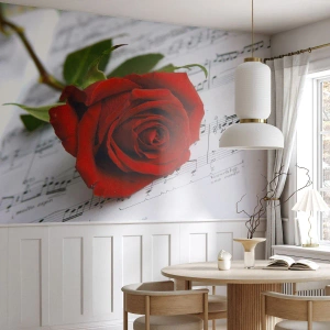 Fotomurali Premium Canvas - La musica dei sentimenti in scarlatto - Fiori, Rosa, Musica - 150x105 cm