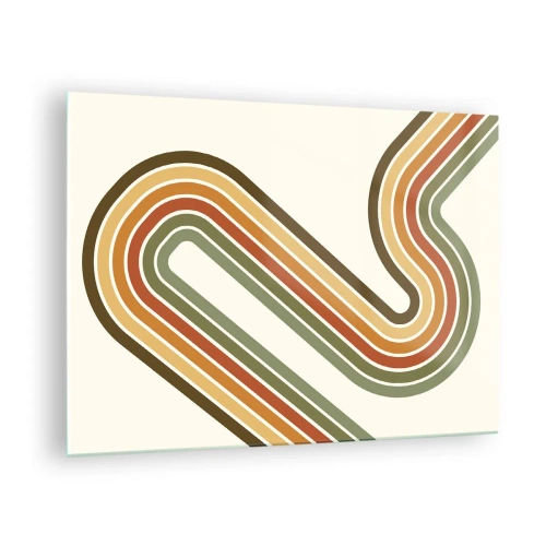 Quadro su vetro - Astrazione geometrica in stile retrò con linee ondulate - 70x50cm - Zig zag fino alla meta - Decorazione murale moderna per soggiorno e camera da letto ARTTOR