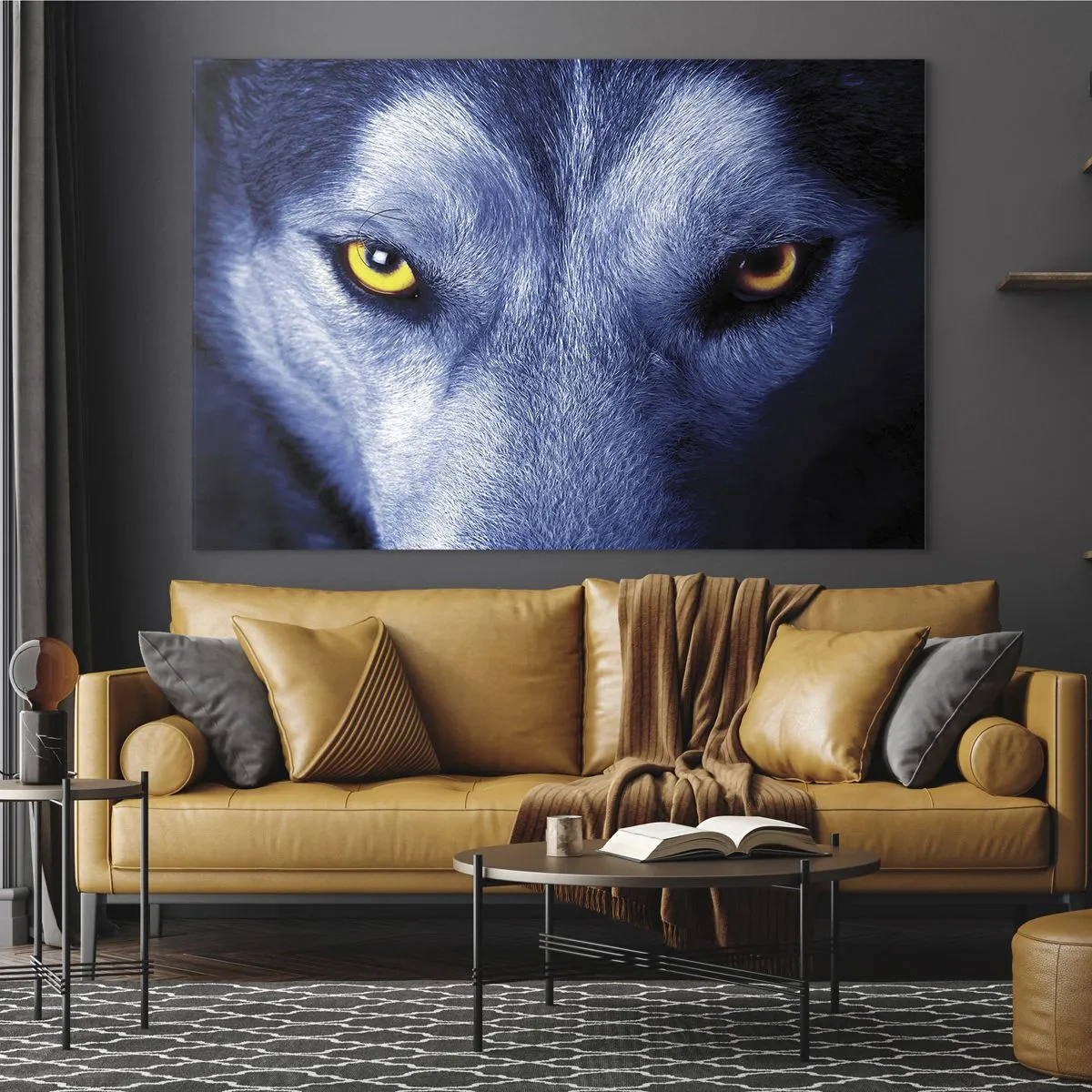 Quadro su vetro - Lo sguardo ipnotizzante di un lupo - 100x70cm - Sguardo ipnotico - Decorazione murale moderna per soggiorno e camera da letto ARTTOR