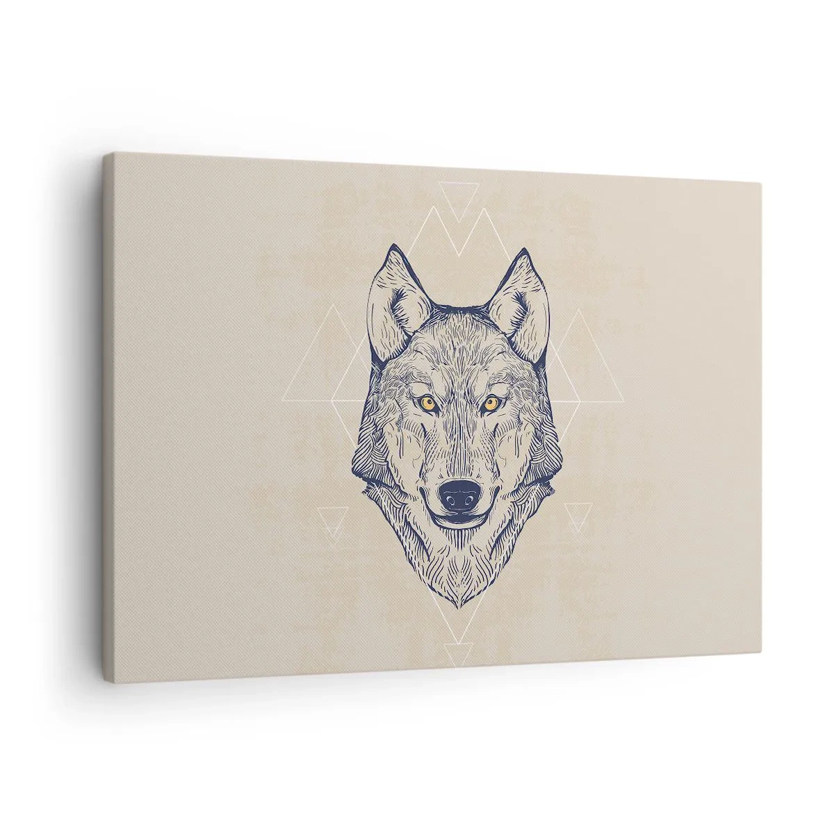 Quadro su tela - Stampe su Tela - Un lupo geometrico su uno sfondo chiaro con motivi minimalisti. - 70x50cm - Alfa dallo sguardo penetrante - Decorazione murale moderna per soggiorno e camera da letto ARTTOR