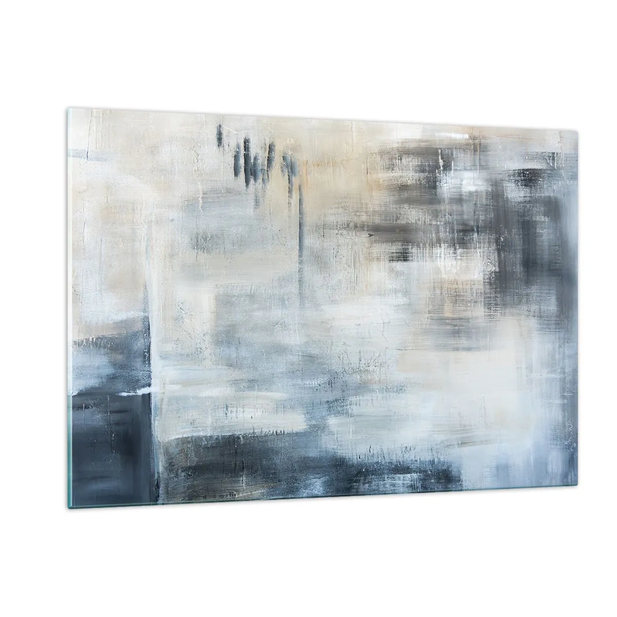 Quadro su vetro - Composizione astratta nei toni del blu e del grigio - 120x80cm - Coperti dal blu - Decorazione murale moderna per soggiorno e camera da letto ARTTOR