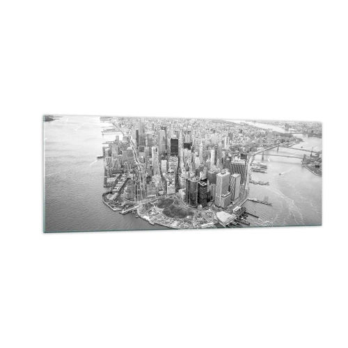 Quadro su vetro - Vista aerea di Manhattan in bianco e nero - 140x50cm - Come non amarla? - Decorazione murale moderna per soggiorno e camera da letto ARTTOR