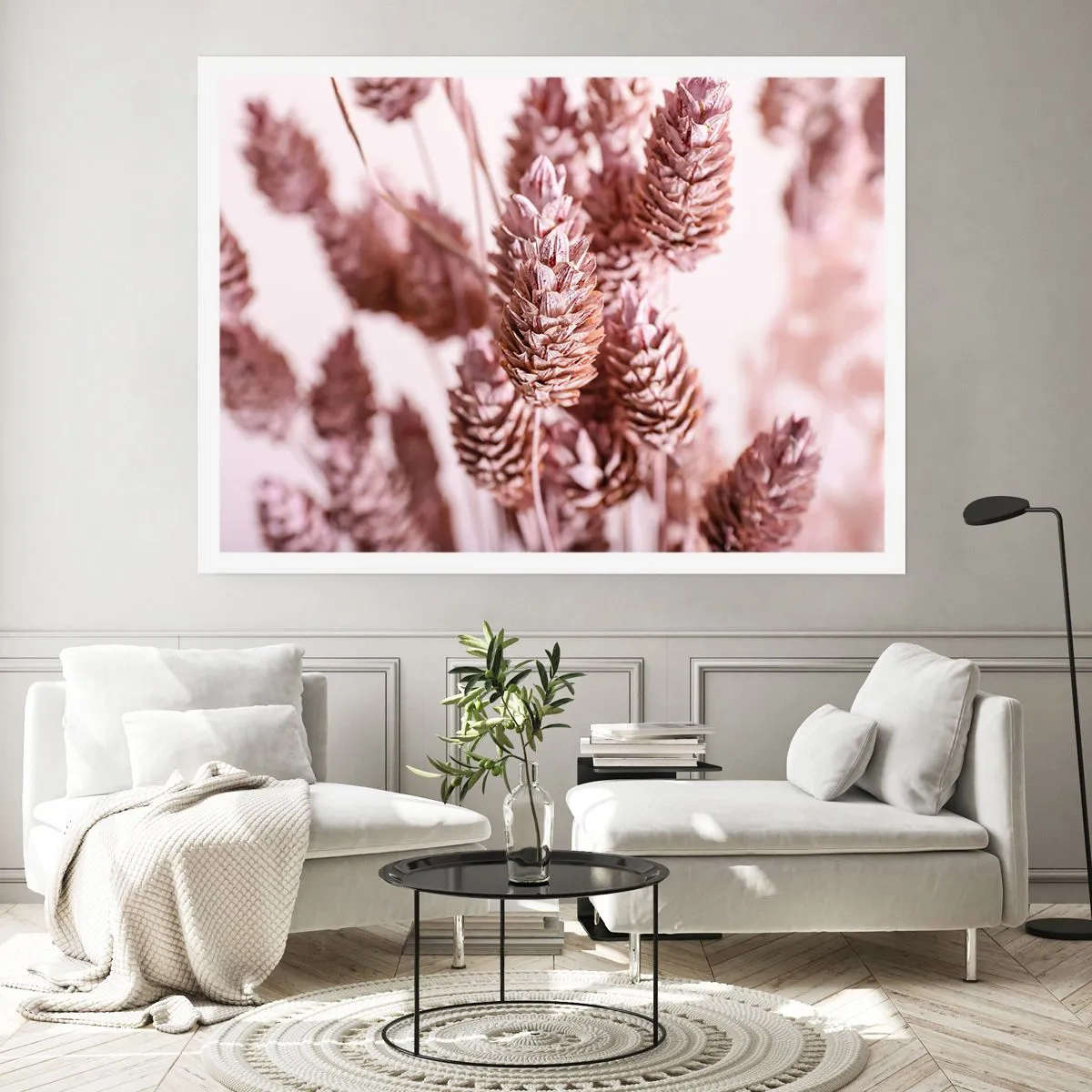 Poster - Un primo piano delle delicate spighe rosa delle erbe ornamentali - 100x70cm - A prima vista poco appariscenti - Decorazione murale moderna per soggiorno e camera da letto ARTTOR