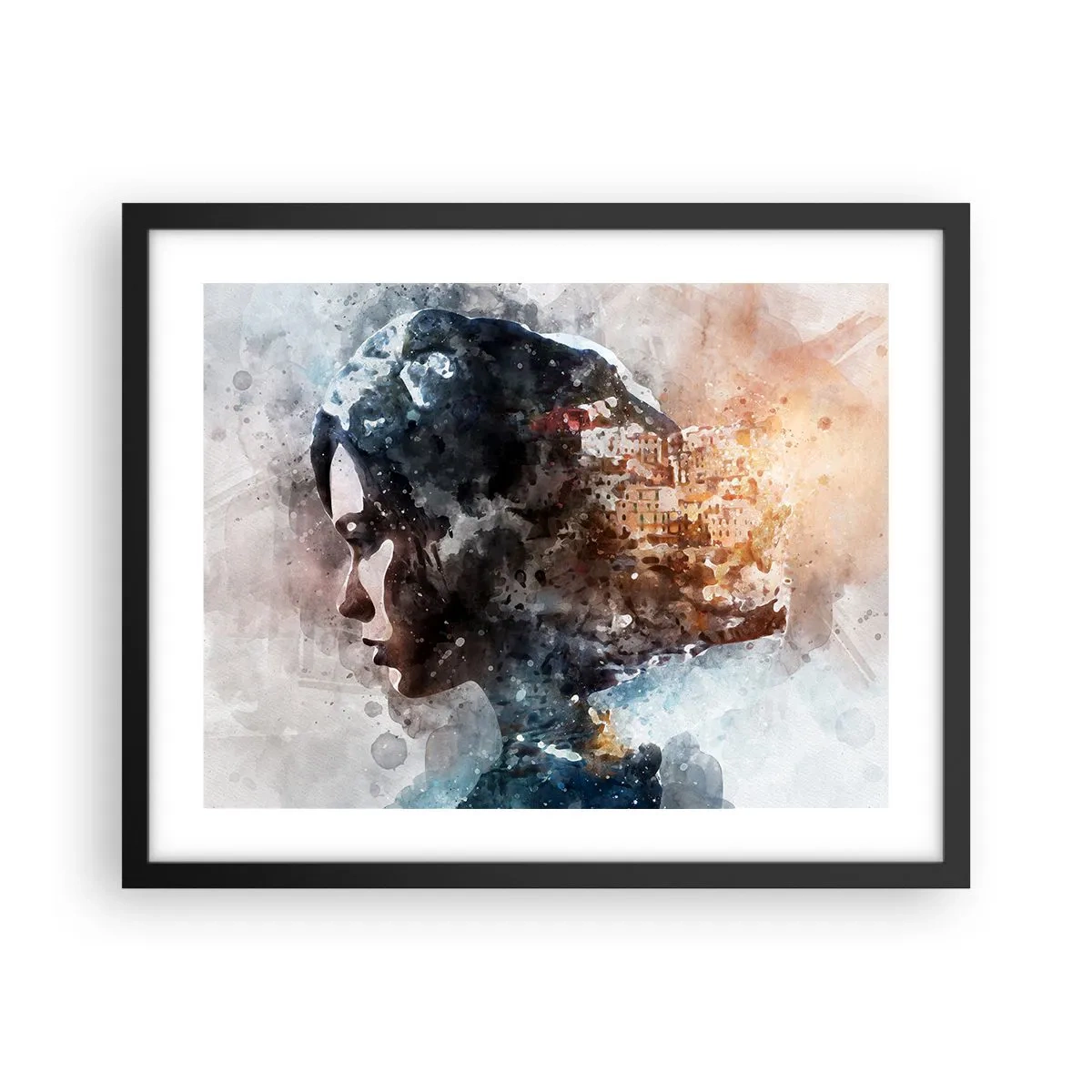 Poster in cornice nera - Racconto su una ragazza con città sullo sfondo - 50x40 cm