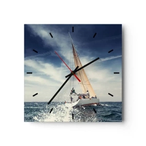 Orologio da parete - Orologio in Vetro - Una barca a vela su un mare in tempesta sotto un cielo azzurro - 30x30cm - Non ci raggiungeranno! - Decorazione murale moderna per soggiorno e camera da letto ARTTOR