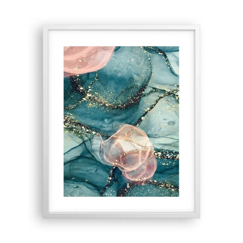 Poster in cornice bianca - Blu di seta, rosa di tulle - 40x50 cm