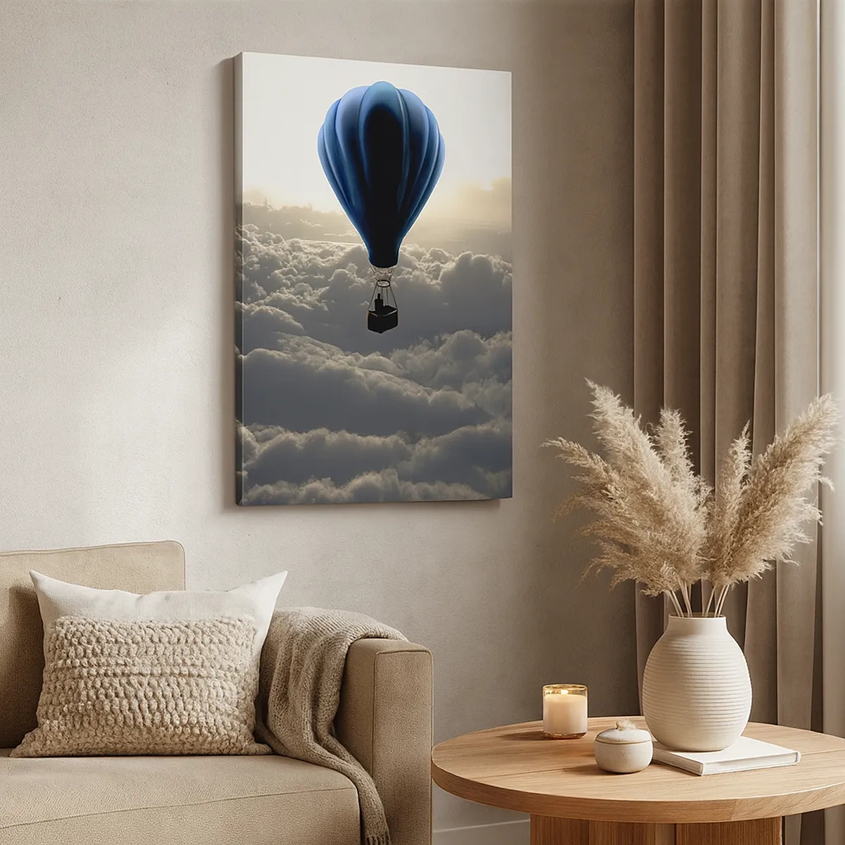 Quadro su tela - Stampe su Tela - Una mongolfiera contro un cielo con nuvole al tramonto - 50x70cm - Viaggiatore sopra le nuvole - Decorazione murale moderna per soggiorno e camera da letto ARTTOR