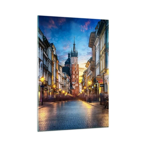 Quadro su vetro - Strada serale con vista sulla Cattedrale di Cracovia - 80x120cm - La magia di Cracovia - Decorazione murale moderna per soggiorno e camera da letto ARTTOR