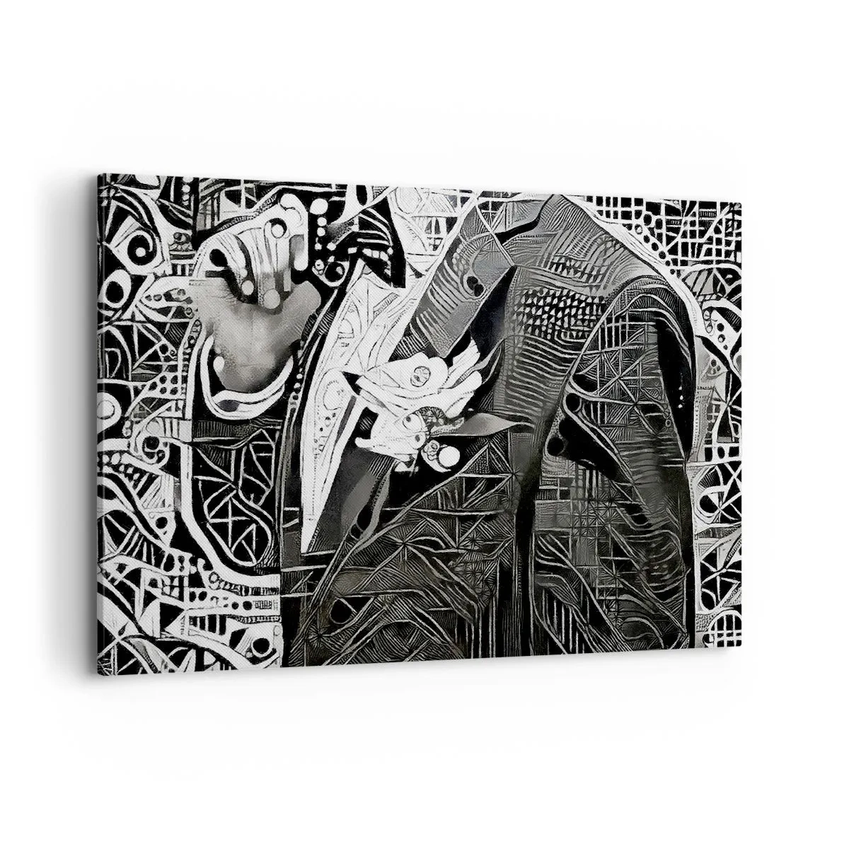 Quadro su tela - Stampe su Tela - Elegante astrazione di un uomo in abito in bianco e nero - 120x80cm - Solo in apparenza un uomo grigio - Decorazione murale moderna per soggiorno e camera da letto ARTTOR