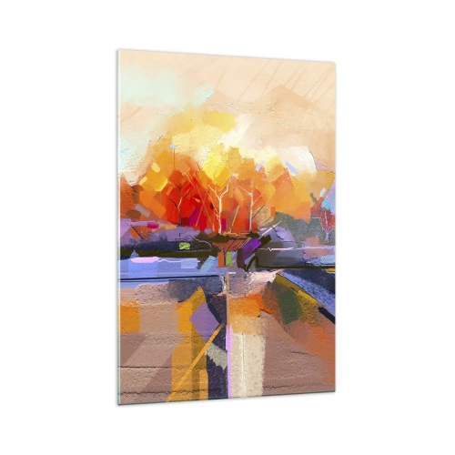 Quadro su vetro - Un paesaggio astratto con intensi colori autunnali. - 70x100cm - Si è fatto autunno - Decorazione murale moderna per soggiorno e camera da letto ARTTOR